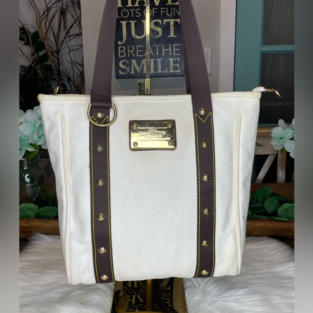(MT138) Pre-Loved Louis Vuitton MM Antigua Cabas Canvas Tote Bag